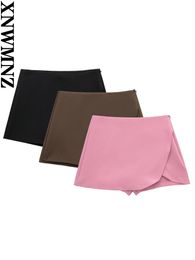 Shorts Xnwmnz 2022 Women Fashion High Waist Skort Woman Retro Side Slit Invisible Side Zipper Casual Allmatch Female Chic Shorts