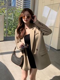 Women's Suits Women Office Lady Single Breasted Blazer Vintage Coat Fashion Notched Collar Long Sleeve Ladies Outerwear Back Split Casual