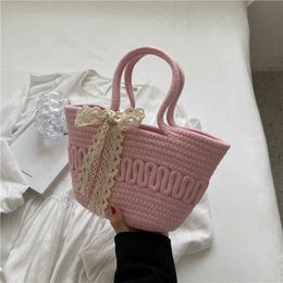 Beach Bags 2023 New Handwoven Handheld Bag Women's Vine Woven Vegetable Basket Small and Fresh Art Simple Style