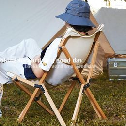 Camp Furniture Wood Folding Chair With Backrest Portable Outdoor Leisure Convenient Camping Canvas Beach Fishing Lightweight Armchair