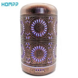 Appliances Red Bronze Metal Air Humidifier Aromatherapy Essential Oil Diffuser Mist Maker 7 Colour Light Change Lamp for Home Office Spa