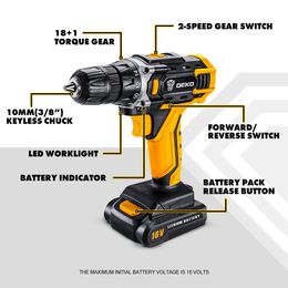 Boormachine DKCD SERIES 16V MAX ELECTRIC DRILL CORDLESS SCREWDRIVER WITH CHARGEABLE LITHIUM BATTERY FOR HOME DIY POWER TOOLS DEKO