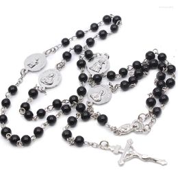Pendant Necklaces QIGO Four Architectural Rosary Necklace Metal Cross Glass Pearl Catholic Religious Jewellery