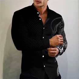 Men's Casual Shirts Autumn Fashion Oversized For Men Striped Print Button Long Sleeve Top Men's Clothing Office And Blouses