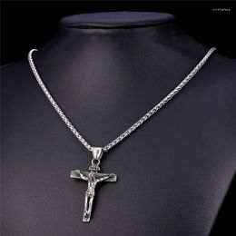 Pendant Necklaces Religious Jesus Cross Necklace For Men 2023 Fashion Gold Colour Pendent With Chain Jewellery Gifts