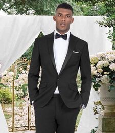 Brand New Black Groom Tuxedos Peak Lapel Slim Fit Men Wedding Tuxedo Fashion Men Jacket Blazer Men Prom Dinner/Darty Suit Jacket Pants Tie 653