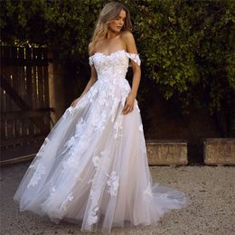 Lace Wedding Dresses 2019 Off the Shoulder Appliques A Line Bride Dress Princess Wedding Gown robe de mariee312d