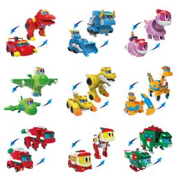 Transformation toys Robots 9pcs/set ABS Min Gogo Dino Deformation Robot to Dinosaur Toy Action Figures Transformation Car Aeroplane Motorboat Crane toys 230617