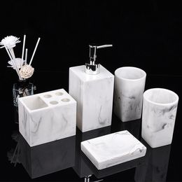 Sets 5pack Bath Bathroom Accessories Set Marble Resin Toothbrush Holder Soap Dish