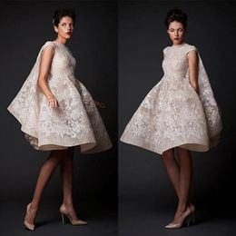 Krikor Jabotian Wedding Dresses Jewel Lace Appliques Sleeveless Beach Bridal Gowns Knee-Length Short A-Line Wedding Dress with Ple222P