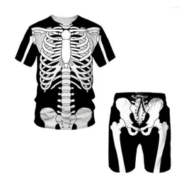 Men's Tracksuits Skeleton Skull 3D Print Summer Men's Sets 2pc Tracksuit Short Sleeve T Shirt And Beach Shorts Two Piece Set Casual