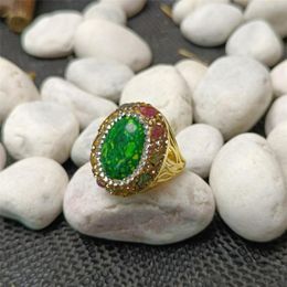 Cluster Rings Natural Grass Flower Stone Tourmaline Rhinestone Ring Ladies Personality Fashion Versatile Net Red Jewellery