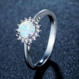 Cluster Rings Wholesale Beautiful Cute Simple Jewelry 925 Silver Fire Opal Cz Champagne Crystal FromSwarovskis Ring For Women Christmas