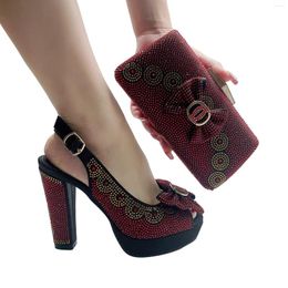 Dress Shoes Doershow Fashion And Bag Set African Sets Wine Colour Italian Shoe Decorated With Rhinestone High Quality STW1-2