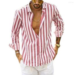 Men's Casual Shirts Pink White Striped Blouse Tops Summer Male OL Button Long Sleeve Man Shirt Oversized S-5XL FYY-10781