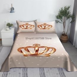 Set Crown Bed Sheet Set 3d Printed Polyester Bed Flat Sheet with Pillowcase Bed Linen Gifts for Girls Women King Queen Size