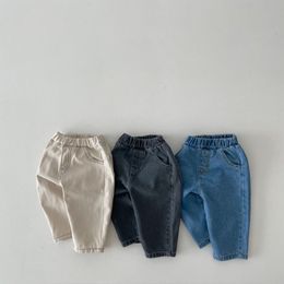 Jeans INS Infant Kid Boy Girl Jeans 0-3Years Children Elastic Waist Solid Color Denim Pencil Pant Trouser Casual Pocket Bottom Clothes 230617