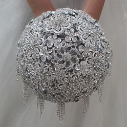 Grey crystal wedding rhinestone brooch bride bridal bouquet satin flower 18cm new arrival wedding supplies280K