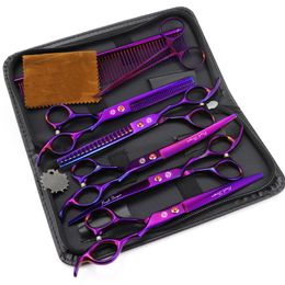 Scissors Purple Dragon 7" Dog Grooming Scissors Kit Stainless Pet Thinning Scissors Animal Up&Down Curved Shears Add Bag Cat Comb Z3003