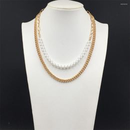 Chains Trendy Bohemia Gold Color Chain With Perfect Round Pearl Starnd Layered Necklace For Women Girl Casual Elegant Gorgeous Jewelry