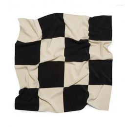 Scarves &Dolphin Women Big Square Scarf 90x90cm Checkerboard Hand-rolled Edges Twill Silk Feeling Chiffon Tippet Shawl Pashmina Wrap