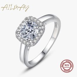 Solitaire Ring Ailmay 100% Real 925 Sterling Silver Simple Square Clear CZ Charm Rings for Women Minimalist Fine Jewelry Style Bague 230617