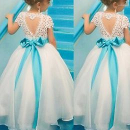 Girl Dresses Flower Short Sleeve Butterfly Applique Pageant For Kids First Communion Clothing Prom Gown Hand Made Custom
