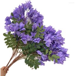 Decorative Flowers One Silk Jacaranda Flower Branch Artificial Syringa Faux Mezereon Stem With Green Leaf For Wedding Home Table Floral