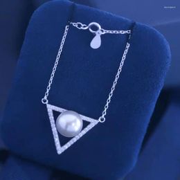 Chains 925 Sterling Silver Cubic Zirconia Triangle Pearl Necklaces Freshwater Geometric Charm For Women Fine Jewellery