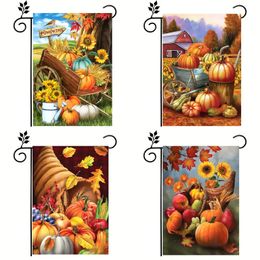 1pc, Bountiful Cornucopia Autumn Garden Flag, Double-Sided Garden Flag, Fall Fruit Flowers Pumpkins Sunflowers Watering Can Yard Outside Decorations Outdoor