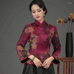 Ethnic Clothing Traditional Chinese Womens Plus Size Cheongsam Tops 2023 Autumn Cotton Blend Prints Splicing Tang Costume Shirts Woman