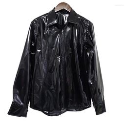 Men's Casual Shirts XS-6XL 2023 Men Women Clothing Yamamoto Style Mirror Super Bright Leather Shirt Coat Lovers Plus Size Costumes