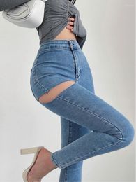 Women's Jeans American Spicy Girls Sexy Hole Slim High Waist Elastic Feet Pencil Pants Trousers Fashion Women M677