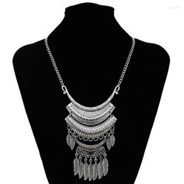 Chains Vintage Pendants Women Necklaces Alloy Leaves Tassels Carved Bohemian Ethnic Stone Sweater Female
