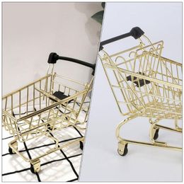 Storage Bottles Cart Basket Mini Shopping Carts Toy Birthday Gift Desktop Po Props Golden Decor Ornaments