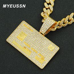 Pendant Necklaces Full Iced Out Credit Card Necklace Mens Gold Silver Colour Hip Hop Jewellery With 13mm Cuban Chain Choker Charm 230617