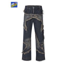 Men's Jeans Star Patch Men Y2k Hombre Distressed Baggy Moto Biker Luxury Streetwear Pants for 230617