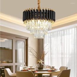 Pendant Lamps American Lights E14 X5 Luxury Crystal Lamp Hanglamp For Living Room Dining Bedroom Lighting Black Iron El Lobby