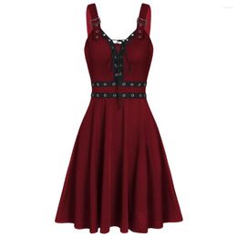 Casual Dresses #Plus Size Cool Solid Bandage Irregular Hem Sleeveless Camisole Mini Dress Gothic Punk Style Strap