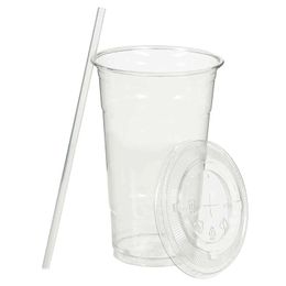 Kitchenware 16 Oz Disposable Clear Plastic to Go Cups with Lids and Straws For Ice Coffee,Bubble Tea,Smoothie,Cold Beverage