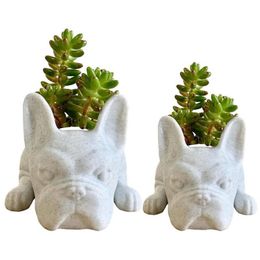 Vases French Bulldog Flower Planter Planting Pot Resin Succulent Planter Desk Mini Ornament Mini Puppy Plant Planter Decoration 230617