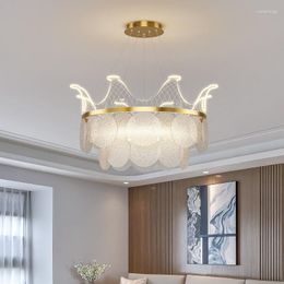 Chandeliers Nordic LED Crown Princess Chandelier Lighting Acrylic Dimmable Pendant Lamp Boys Girls Children Living Room Decor Hanging Light