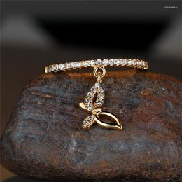 Wedding Rings Dainty Female Crystal Butterfly Pendant Ring Trendy Gold Silver Color Engagement Charm White Zircon For Women