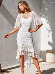 Party Dresses Summer Women Short Front Long Back Mermaid Homecoming Hi-Lo Lace Half Sleeves Cocktail Dress Woman