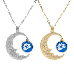 Pendant Necklaces Blue Sky White Cloud Necklace Resin Print Moon Fashion Wild Sweater Chain Women Jewelry Gifts