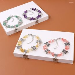 Charm Bracelets Natural Irregular Chip Beads Bracelet Vintage Butterfly For Women Men Reiki Healing Trendy Jewellery Gift