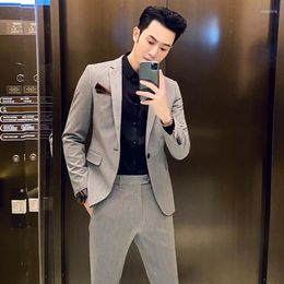 Men's Suits Jacket Pant Two-piece Blazers Coat Trousers One Button Spring Men Business Slim Suit Sets Wedding Dress