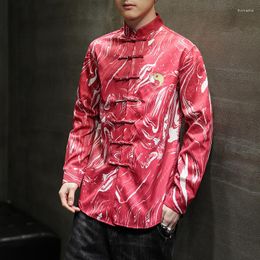 Ethnic Clothing Eight Diagrams Printed Black Jackets For Men Mandarin Collar Chinese Traditional Red Tang Suit Buckle Designer 2023