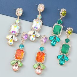 Metal Colorful Rhinestone Geometric Dangle Earrings Party Simple Statement Earrings Women's Earrings