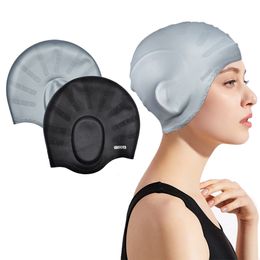Swimming caps Silicone Swim Cap 2pack Ear Protection 3D Ergonomic Design Waterproof Bathing Solid Swimming Cap Ear Cover Pockets Comfortable 230617